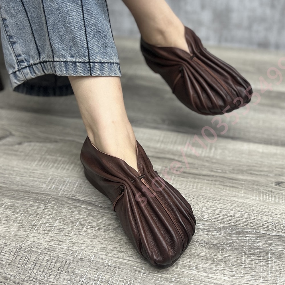 Mule Slip On - 여성용 레트로 스타일 플리츠 소재 부드러운