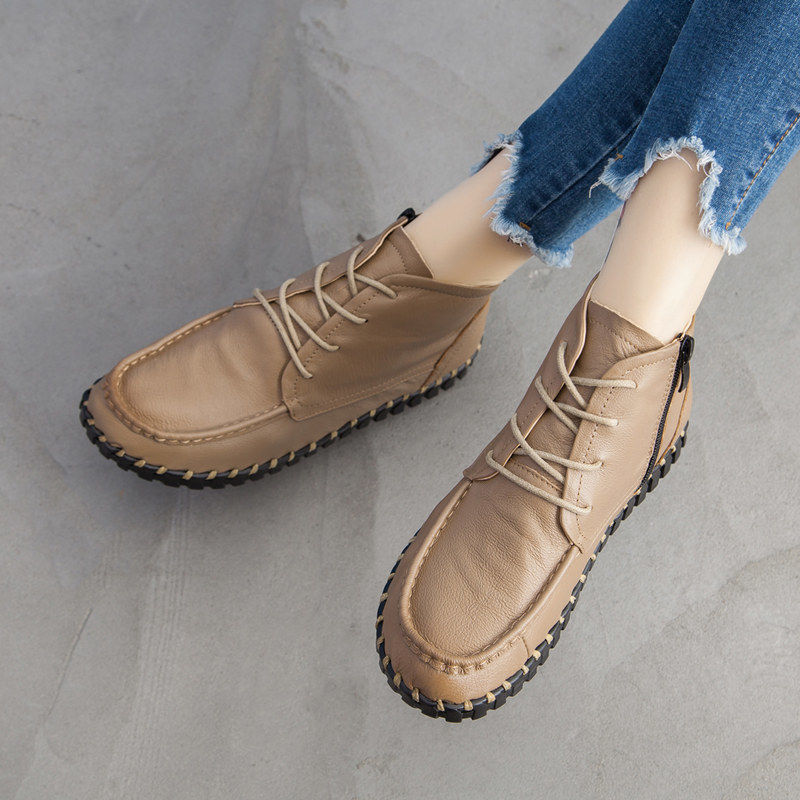 Oxford Lace Up Women - 여성용 진짜 가죽 부츠, 레이스업 옥스포드