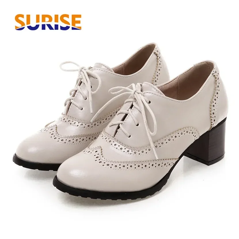 Oxford Lace Up Women - 영국 여성용 옥스포드 하이 블록 힐