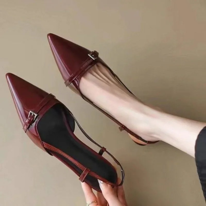 여성 샌들 패션 뾰족한 낮은 굽 싱글 슈즈 품질 가죽  - Women'S Shoes Quality 리뷰 및 가격