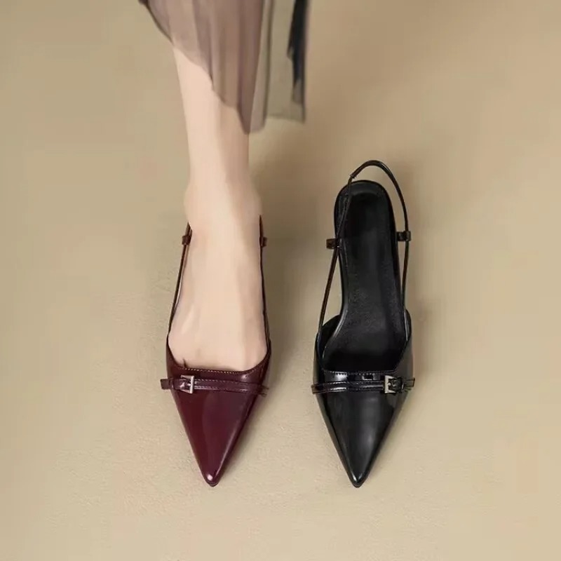 여성 샌들 패션 뾰족한 낮은 굽 싱글 슈즈 품질 가죽  - Women'S Shoes Quality 리뷰 및 가격