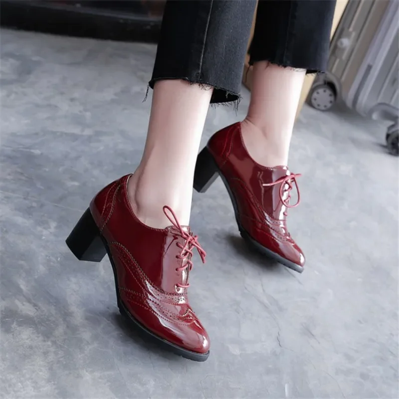 영국 여성 옥스포드 블루 레드 블랙 특허 가죽 하이블록 - Oxford Lace Up Women 리뷰 및 가격