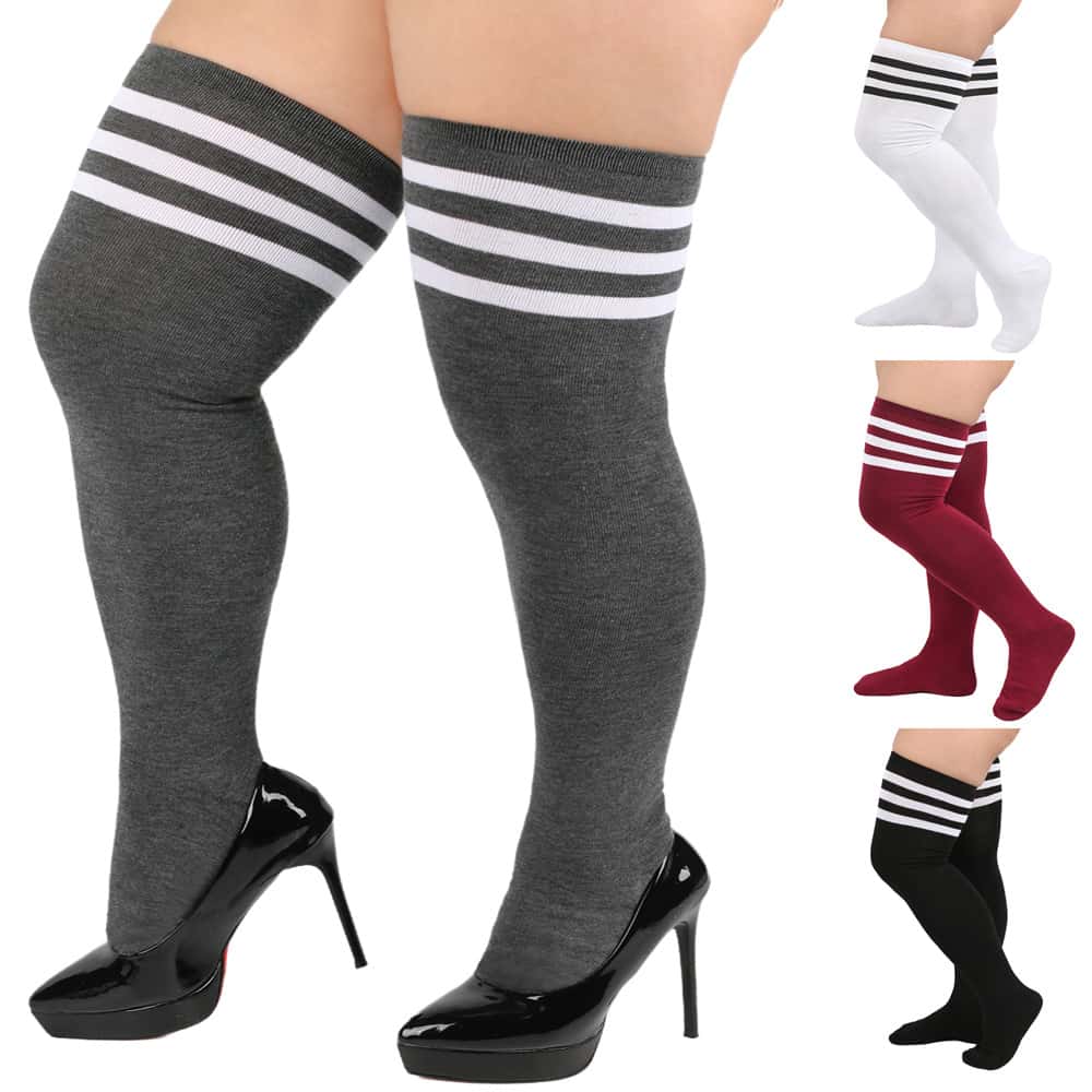 빅사이즈 허벅지까지 오는 스타킹 블랙 화이트 스트라이프 - Women Shoes Xxl 리뷰 및 가격